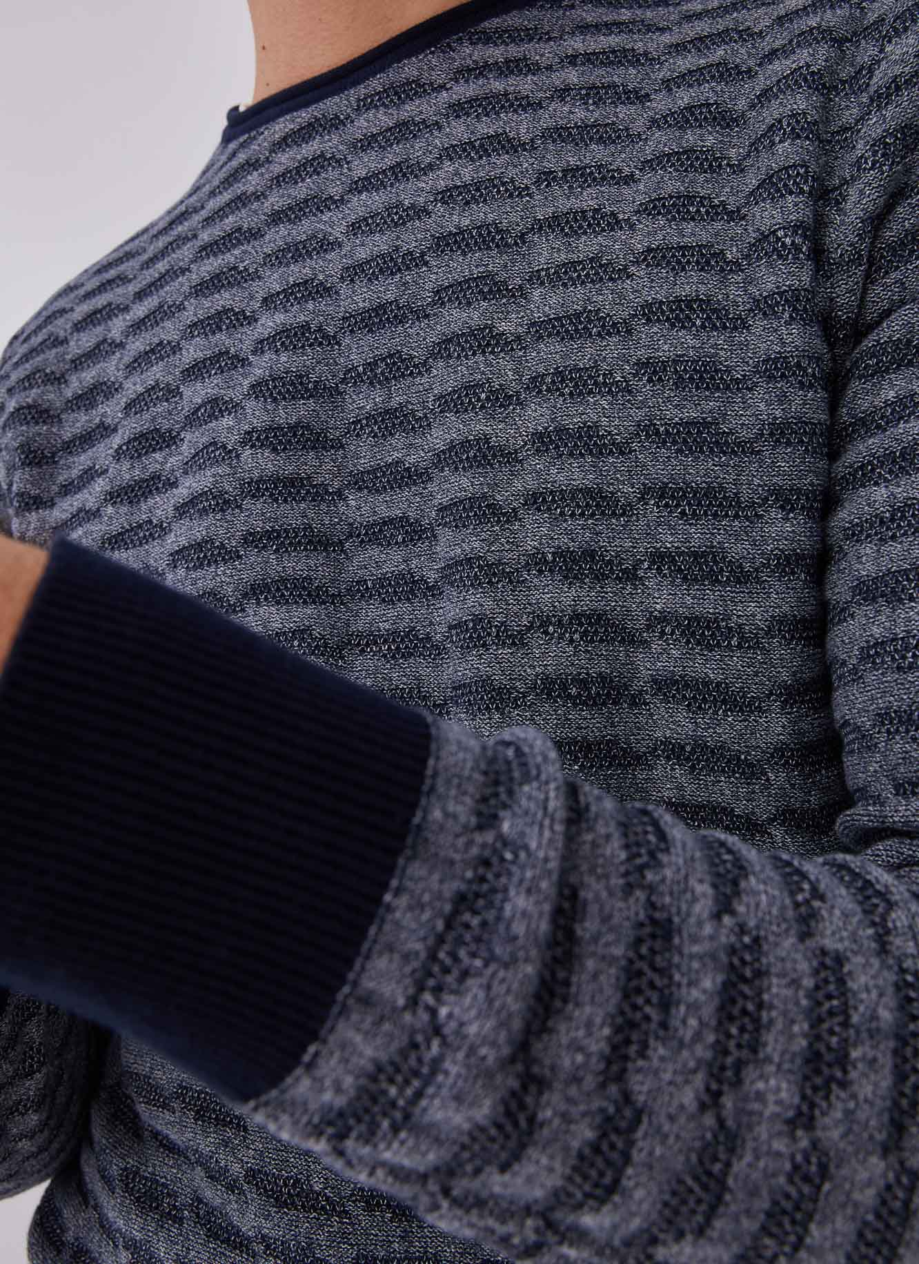 Blue/Grey Printed Cotton Sweater