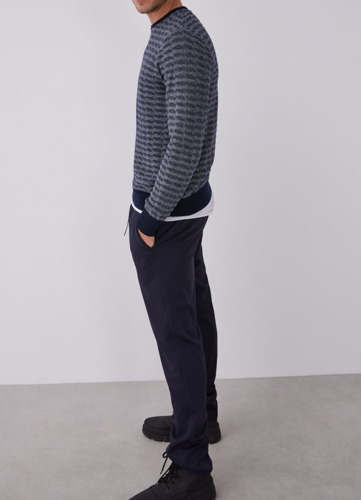 Blue/Grey Printed Cotton Sweater