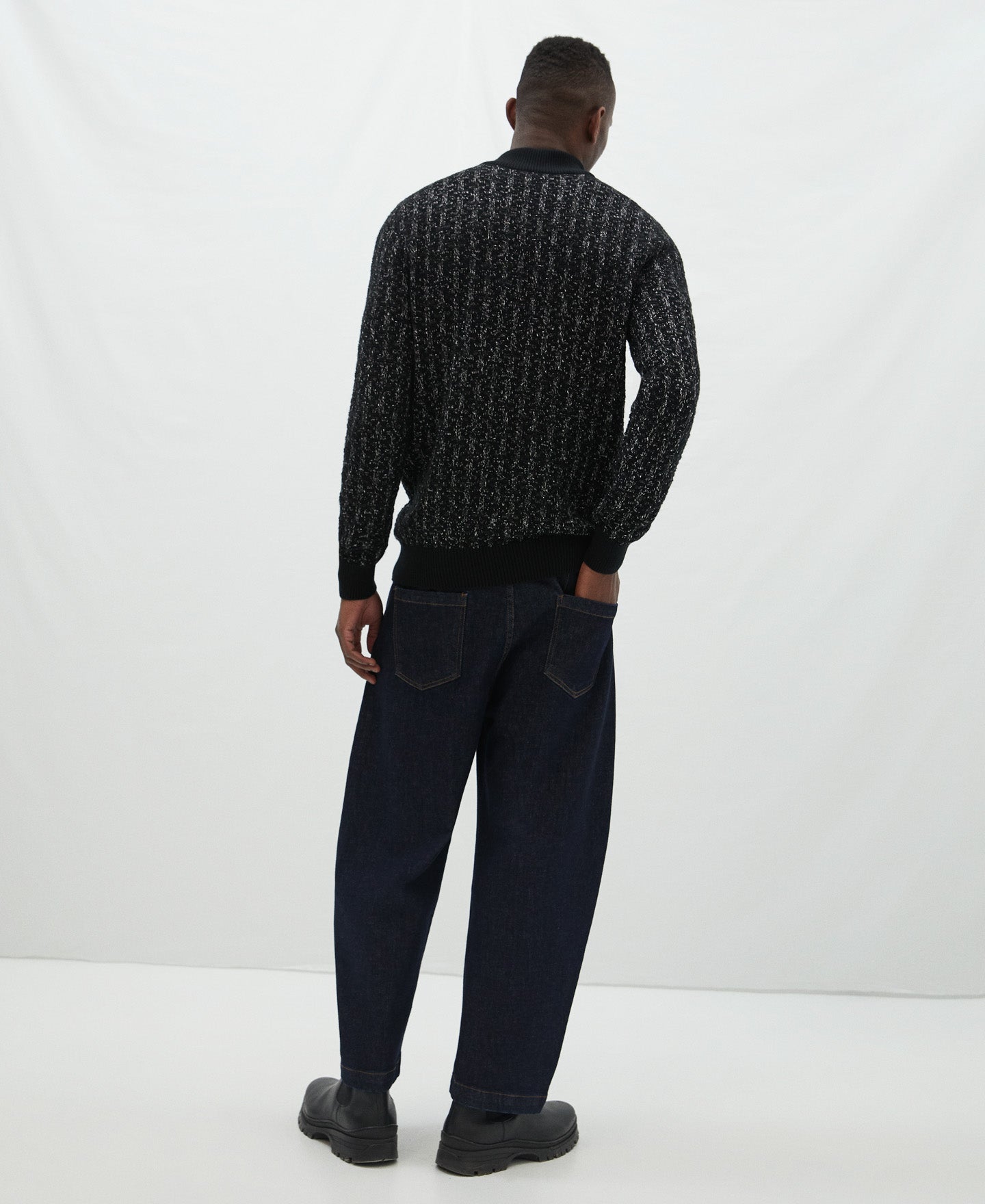 Grey/Black Cotton Cardigan With Perkins Collar