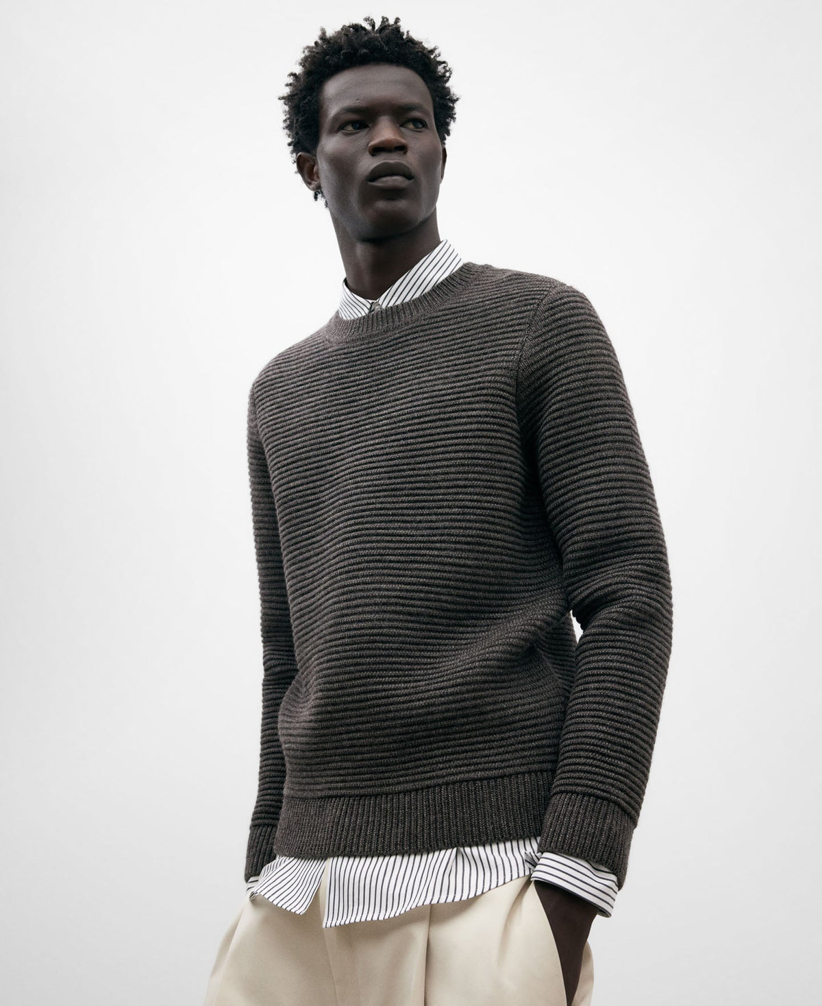 Brown Wool Blend Sweater For Men