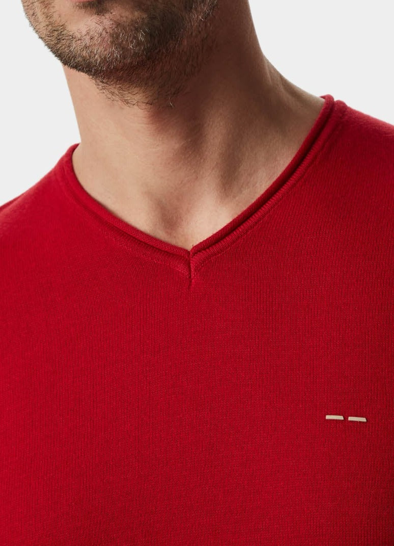 Red V-Neck Organic Cotton Sweater