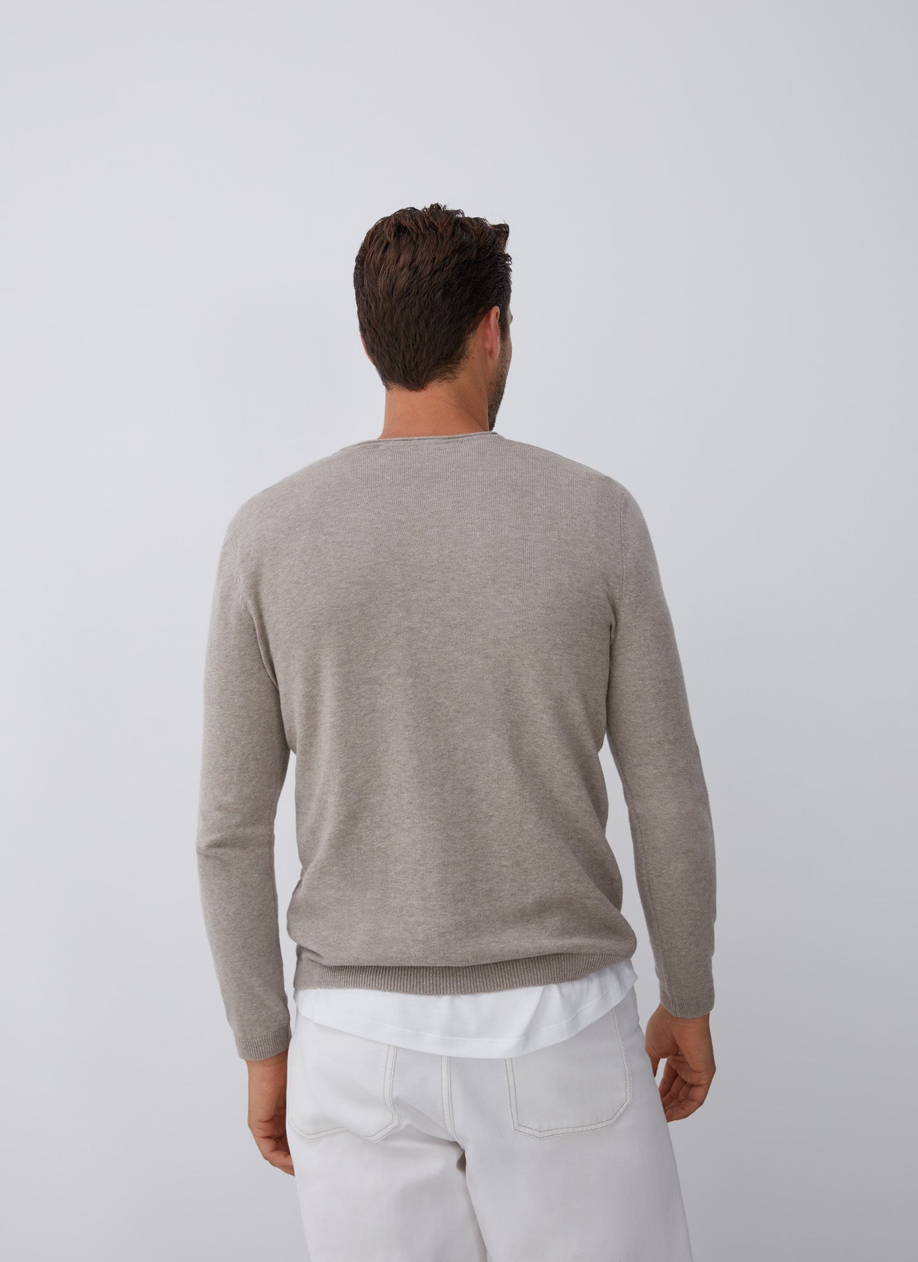 Grey V-Neckline Sweater With Roll Edge Collar