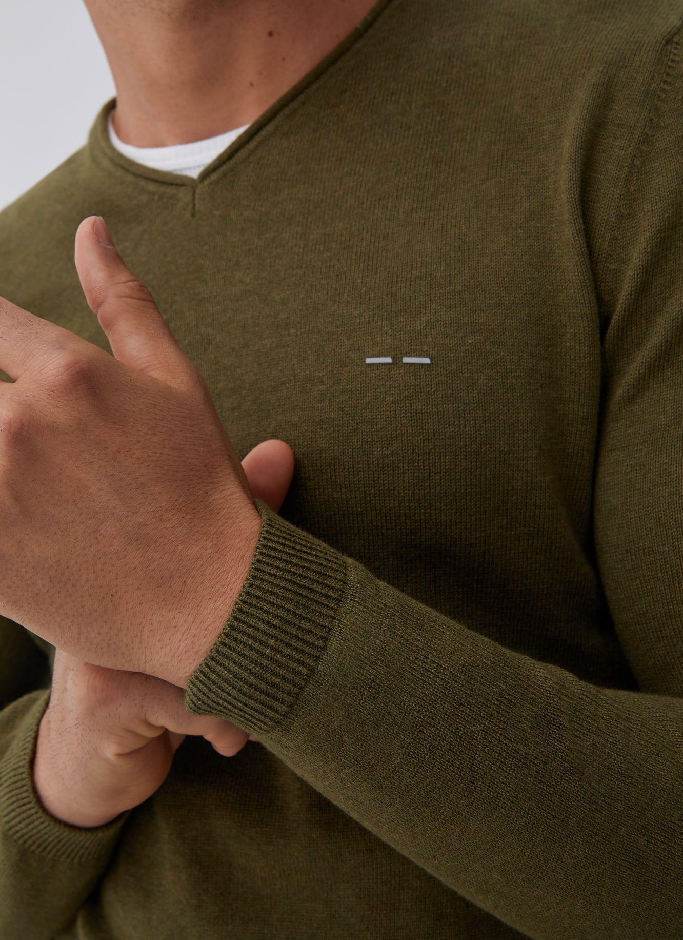 Green V-Neckline Sweater With Roll Edge Collar