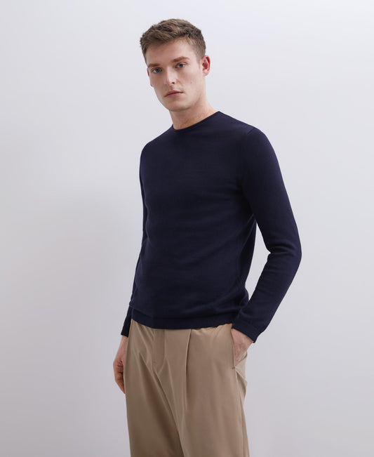 Navy Blue Organic Cotton Crew Collar Sweater