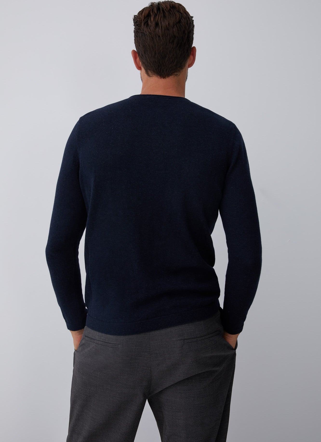 Blue Sweater With Roll Edge Crew Collar