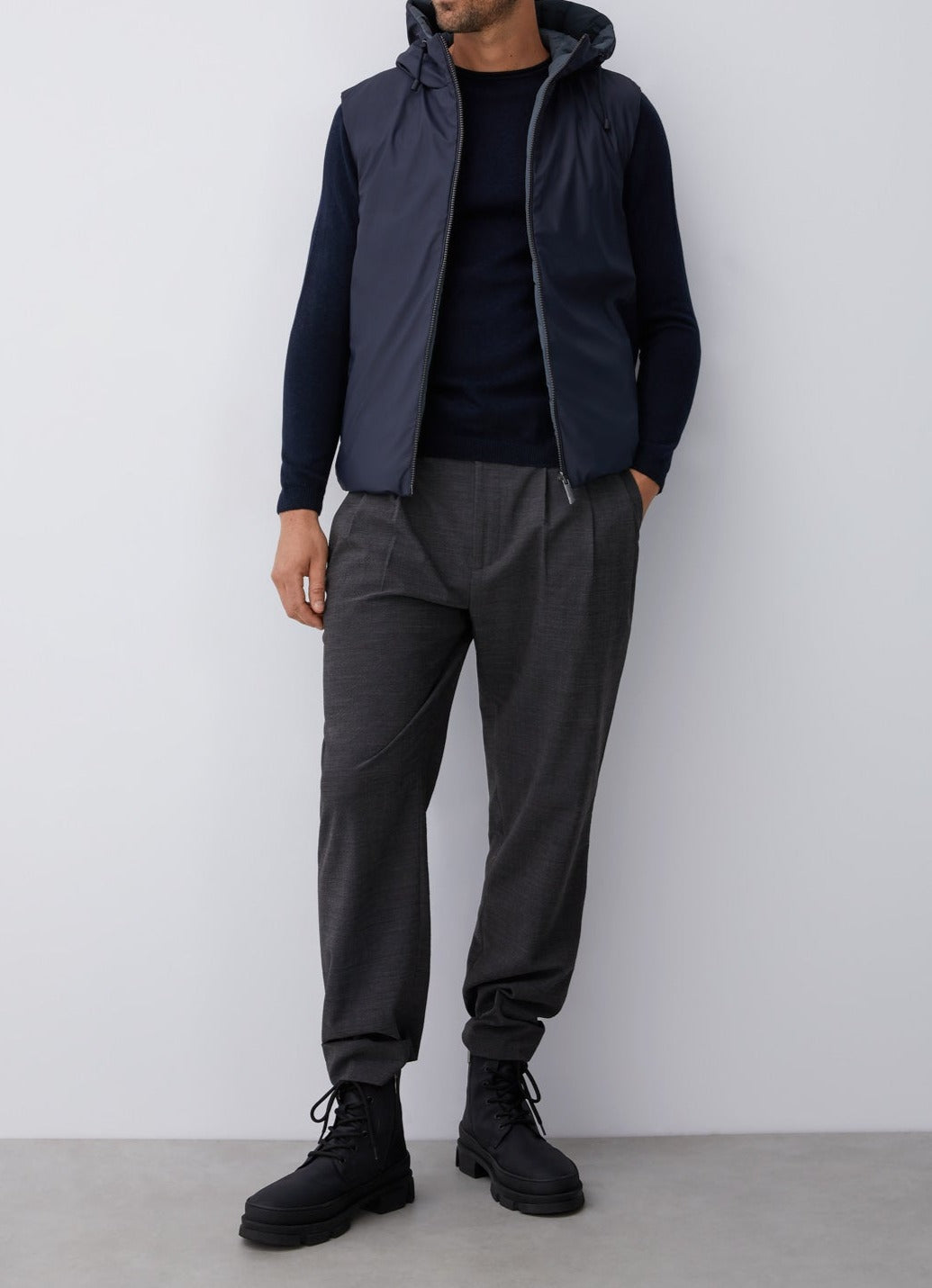 Blue Sweater With Roll Edge Crew Collar