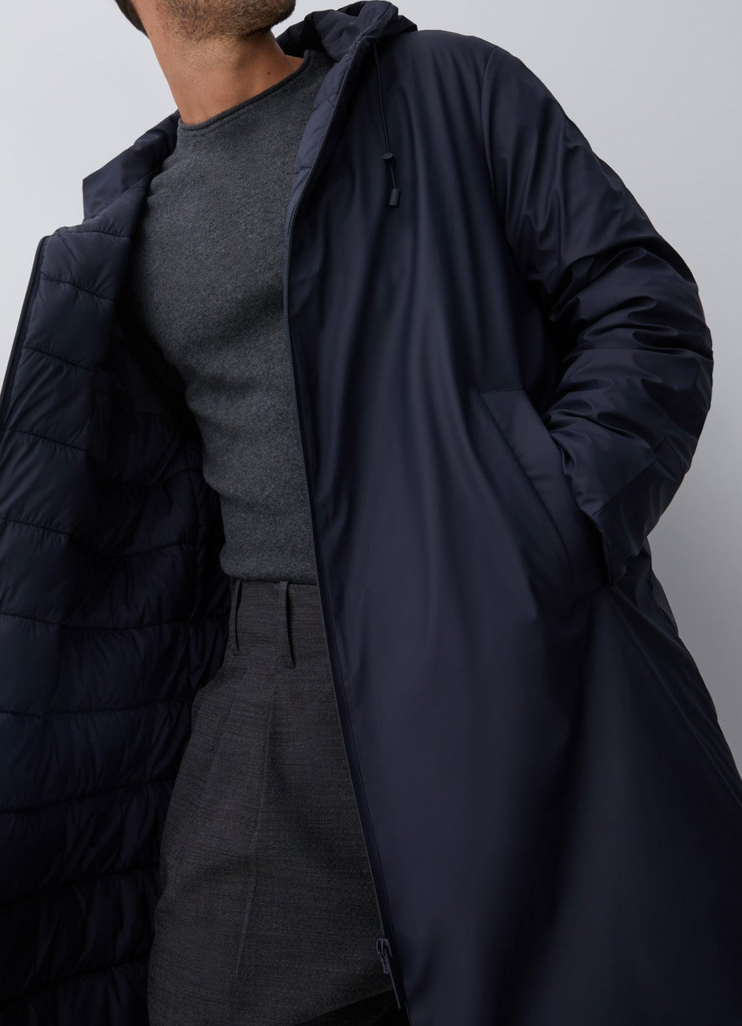 Grey Sweater With Roll Edge Crew Collar