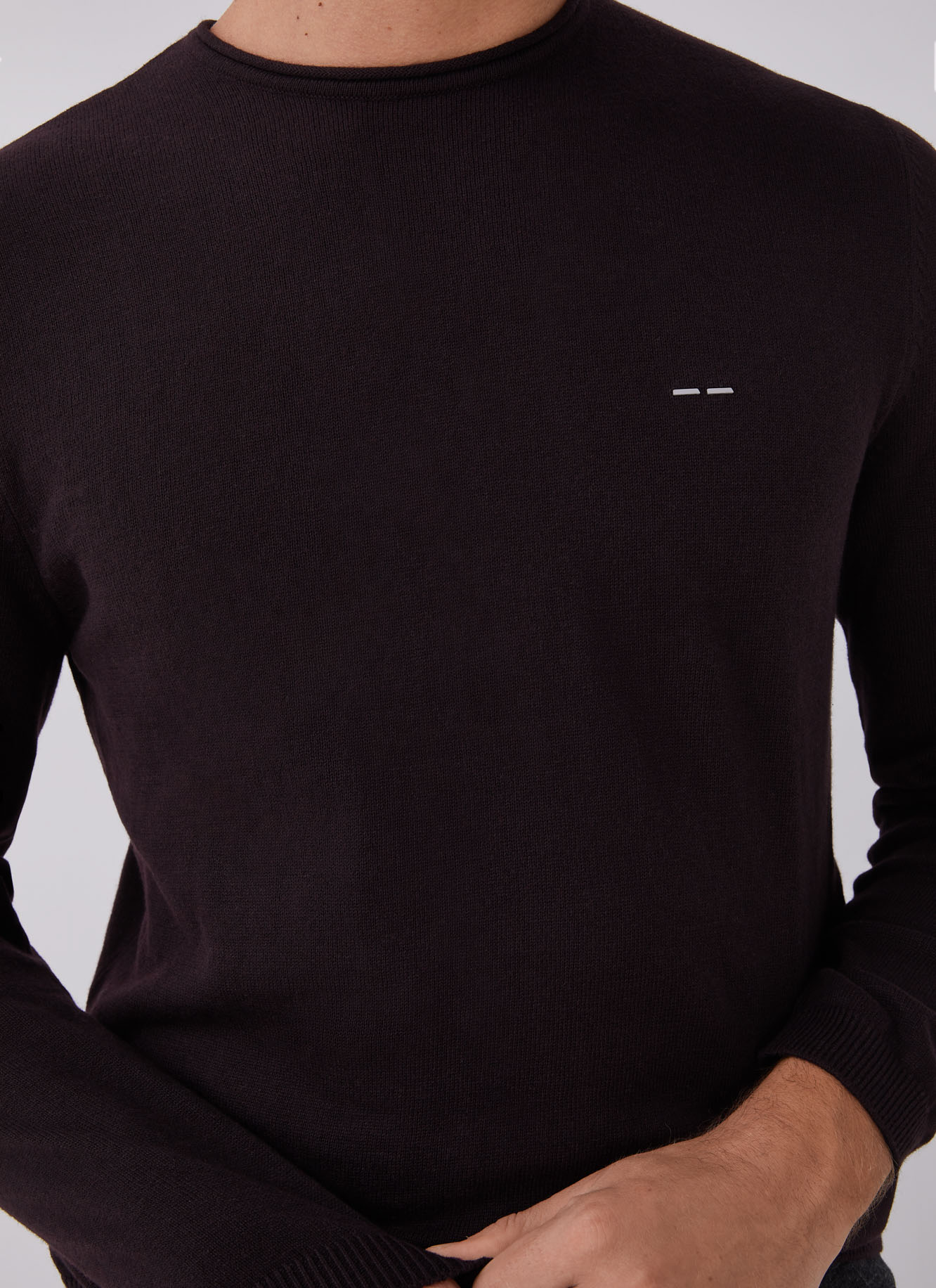 Red Sweater With Roll Edge Crew Collar