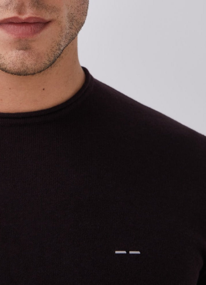 Red Sweater With Roll Edge Crew Collar