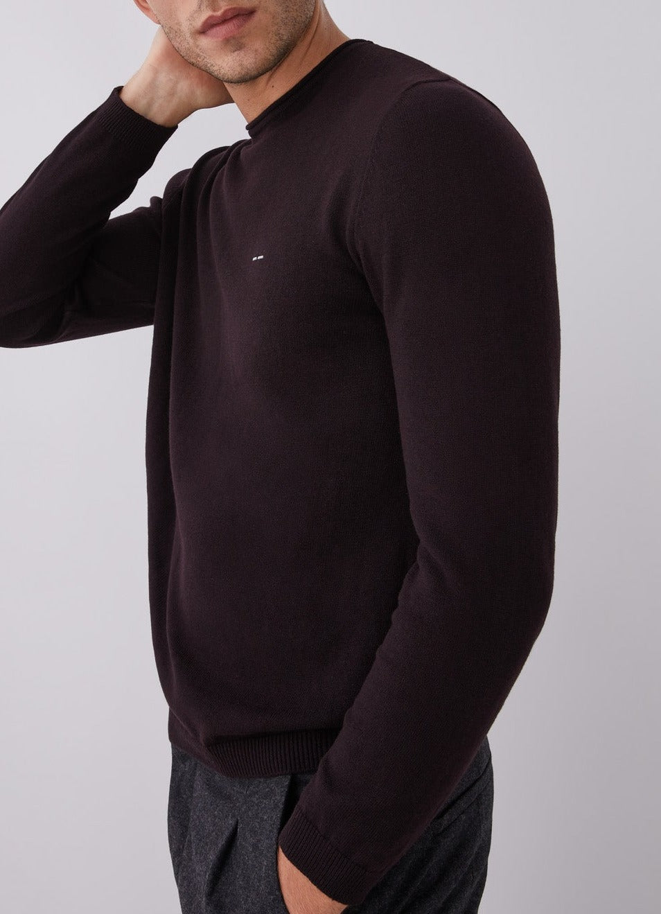 Red Sweater With Roll Edge Crew Collar
