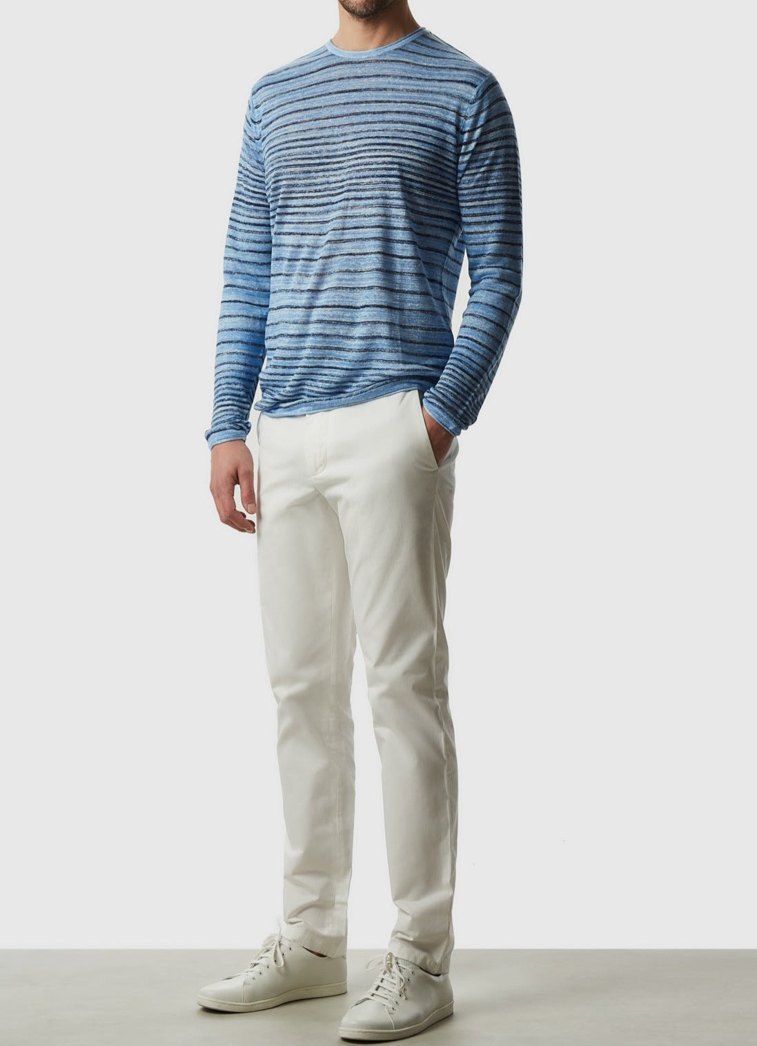 Sky Blue/White Striped Linen Sweater