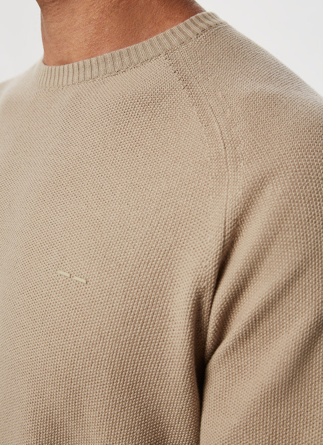 Sand Cotton Sweater With Striped Texture