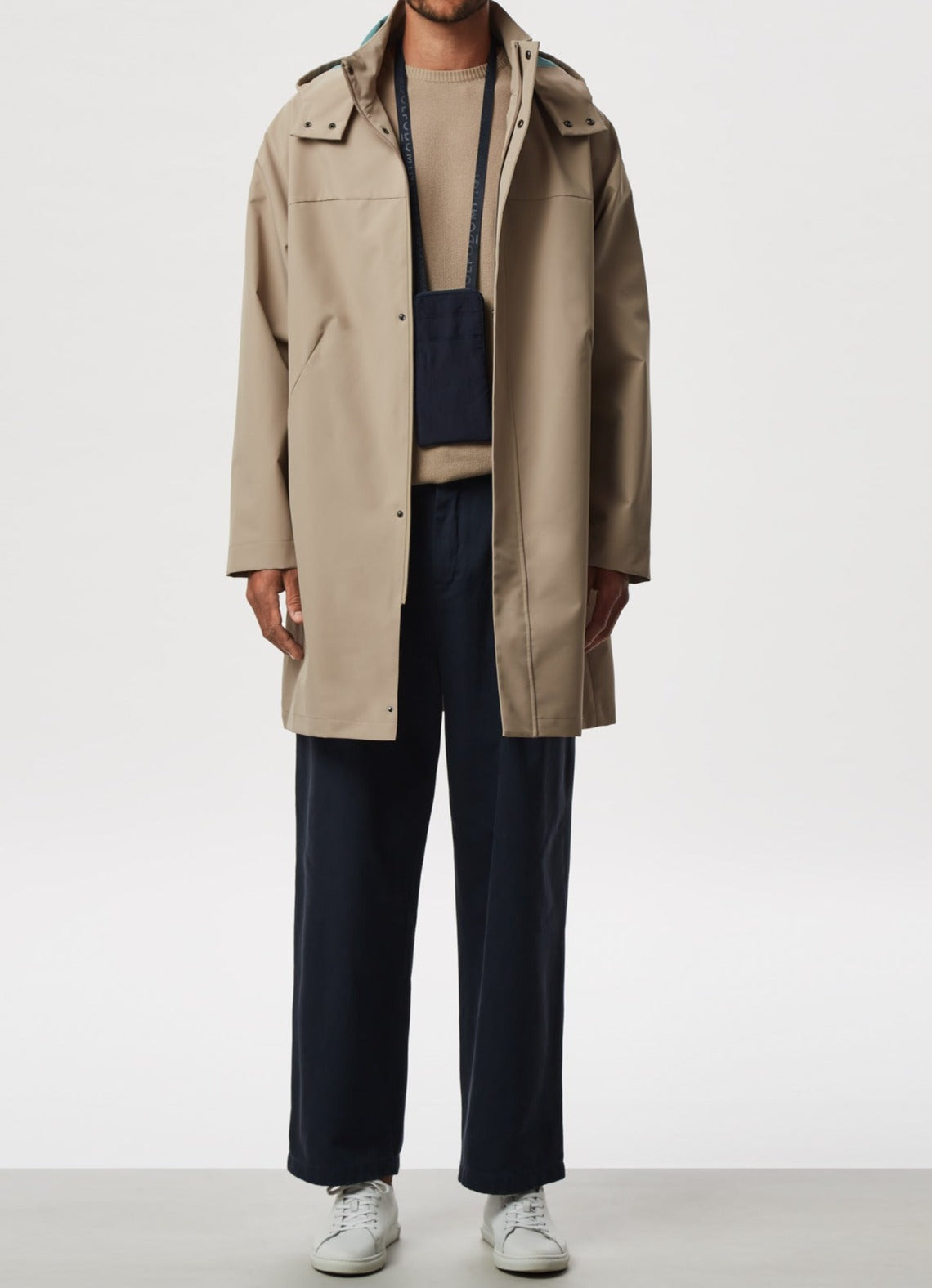 Sand Cotton Sweater With Striped Texture