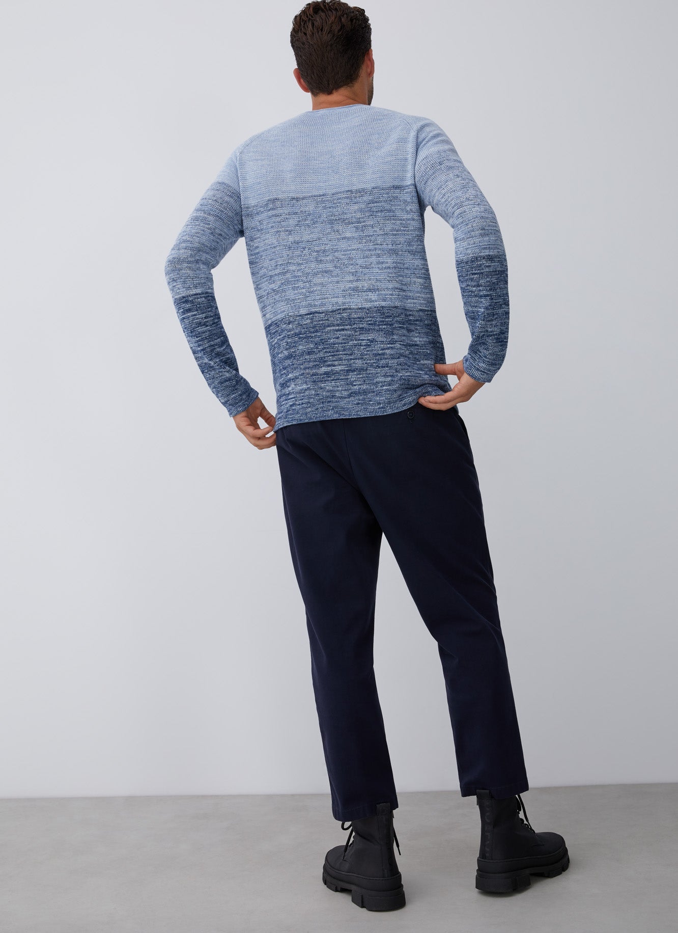 Navy Blue/White Crew Neck Melange Sweater