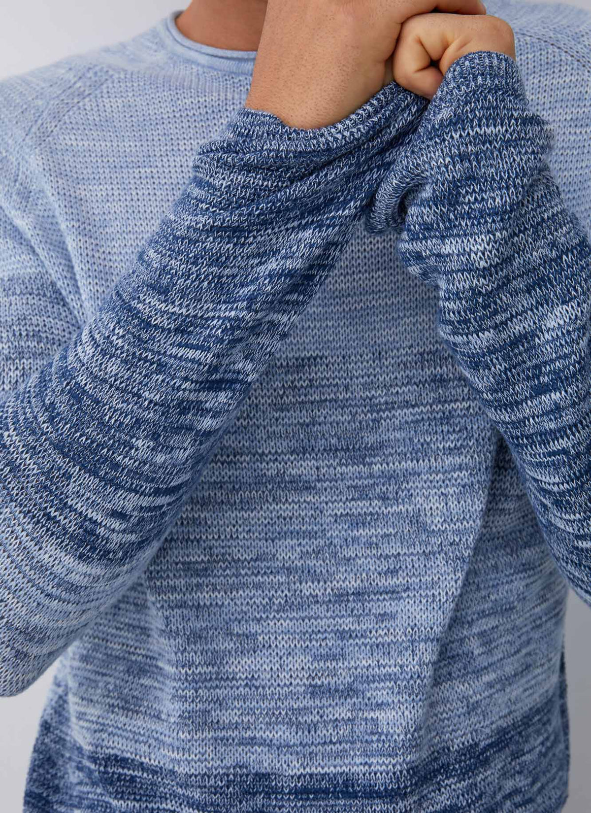 Navy Blue/White Crew Neck Melange Sweater