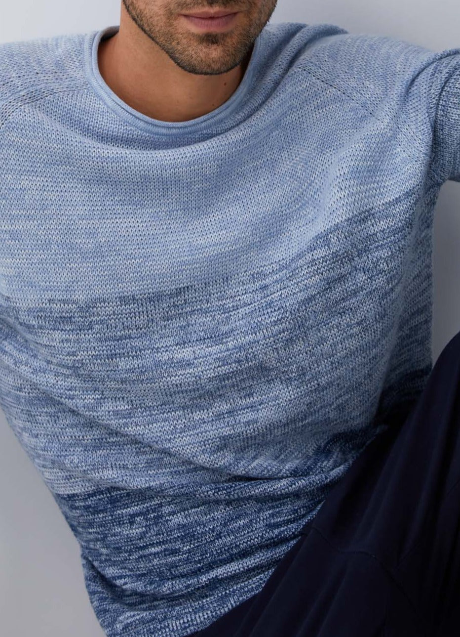 Navy Blue/White Crew Neck Melange Sweater