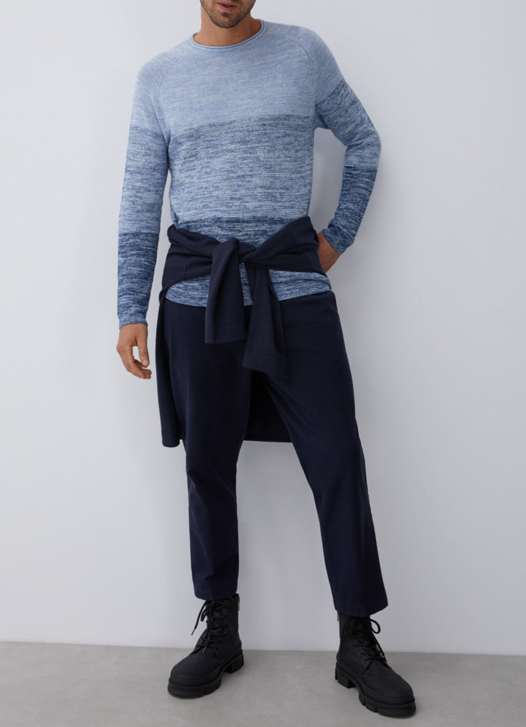 Navy Blue/White Crew Neck Melange Sweater