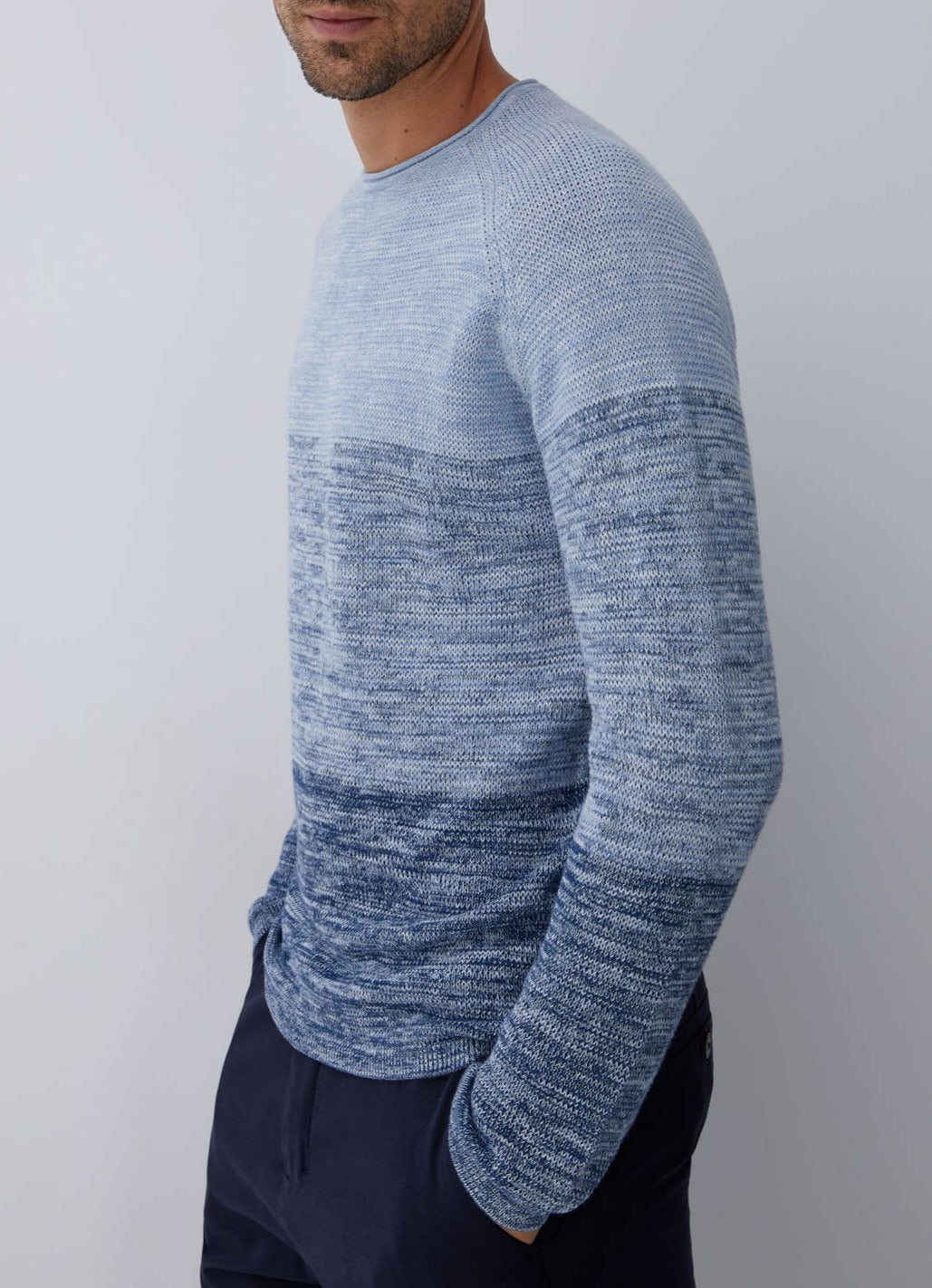Navy Blue/White Crew Neck Melange Sweater