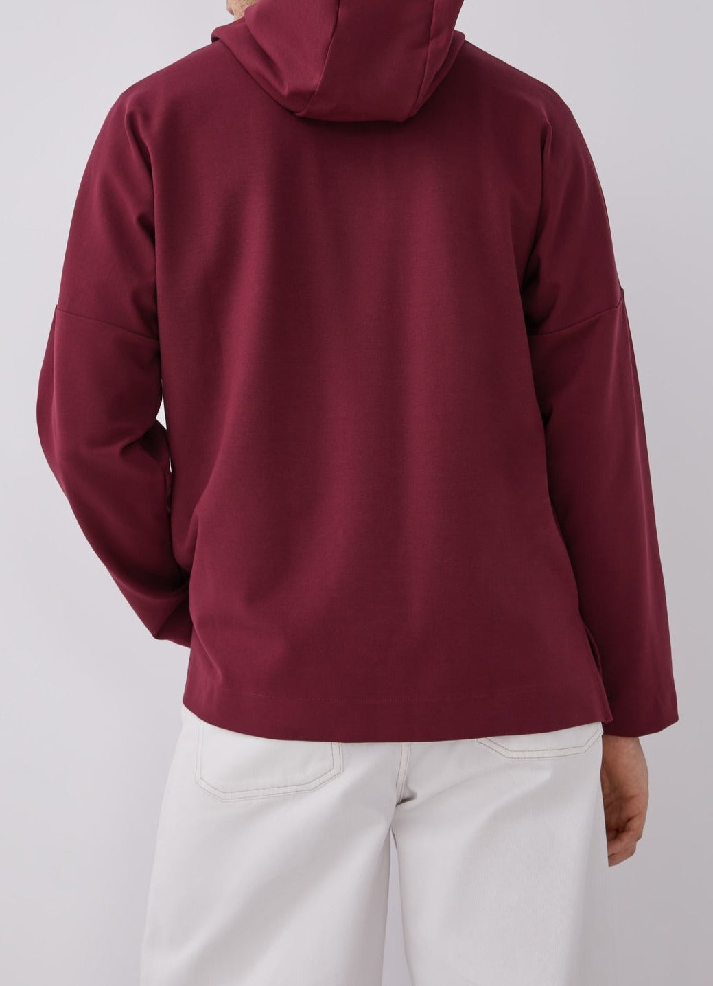 Red Hooded Sweatshirt With Chimney Collar