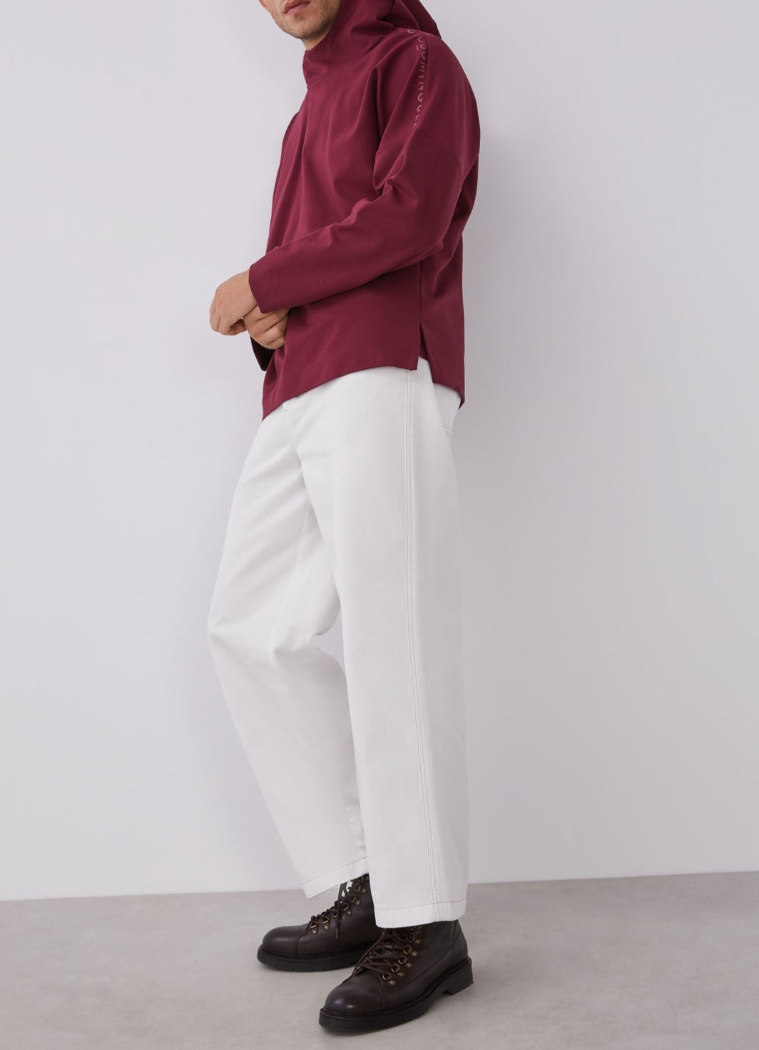 Red Hooded Sweatshirt With Chimney Collar