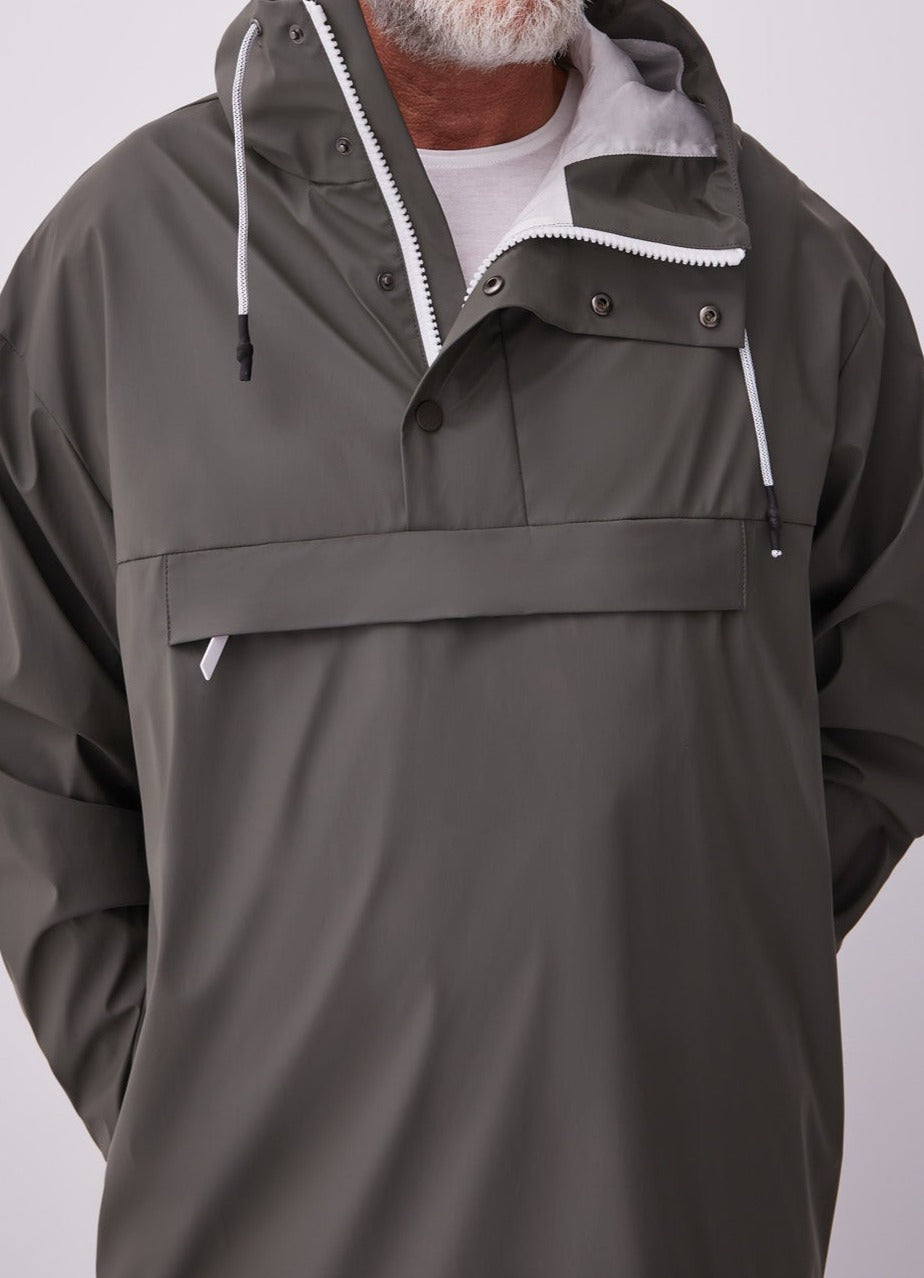 Ike Green Gummed Pullover With Hood And Pocket