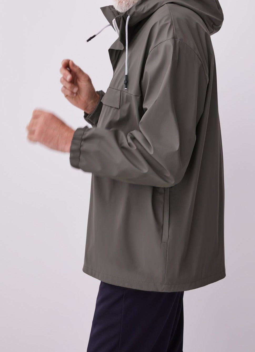 Ike Green Gummed Pullover With Hood And Pocket