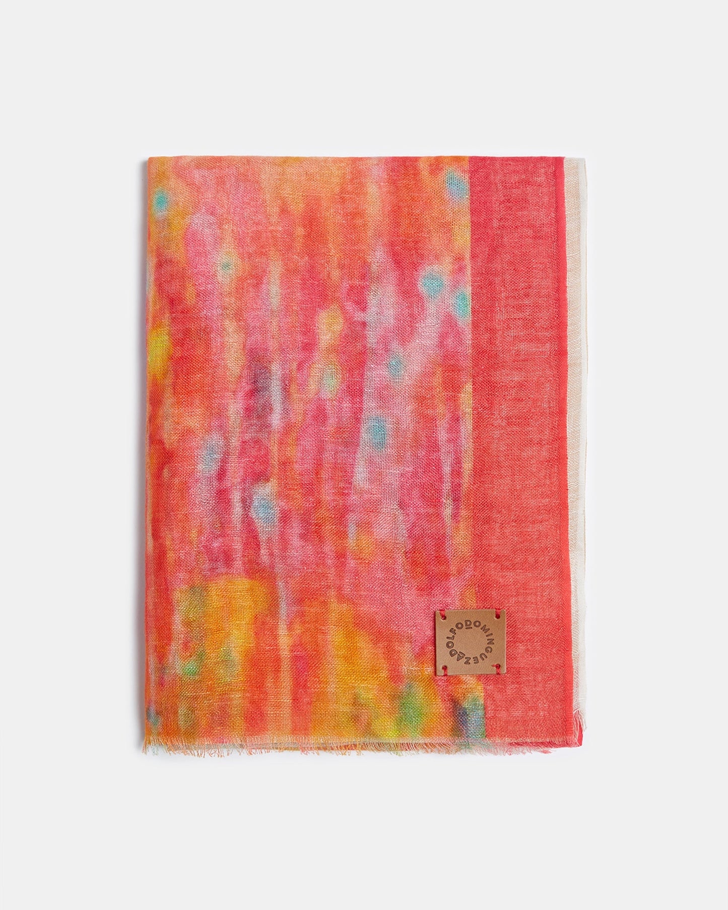 Multicolour Pink Linen And Cotton Scarf With Print | U