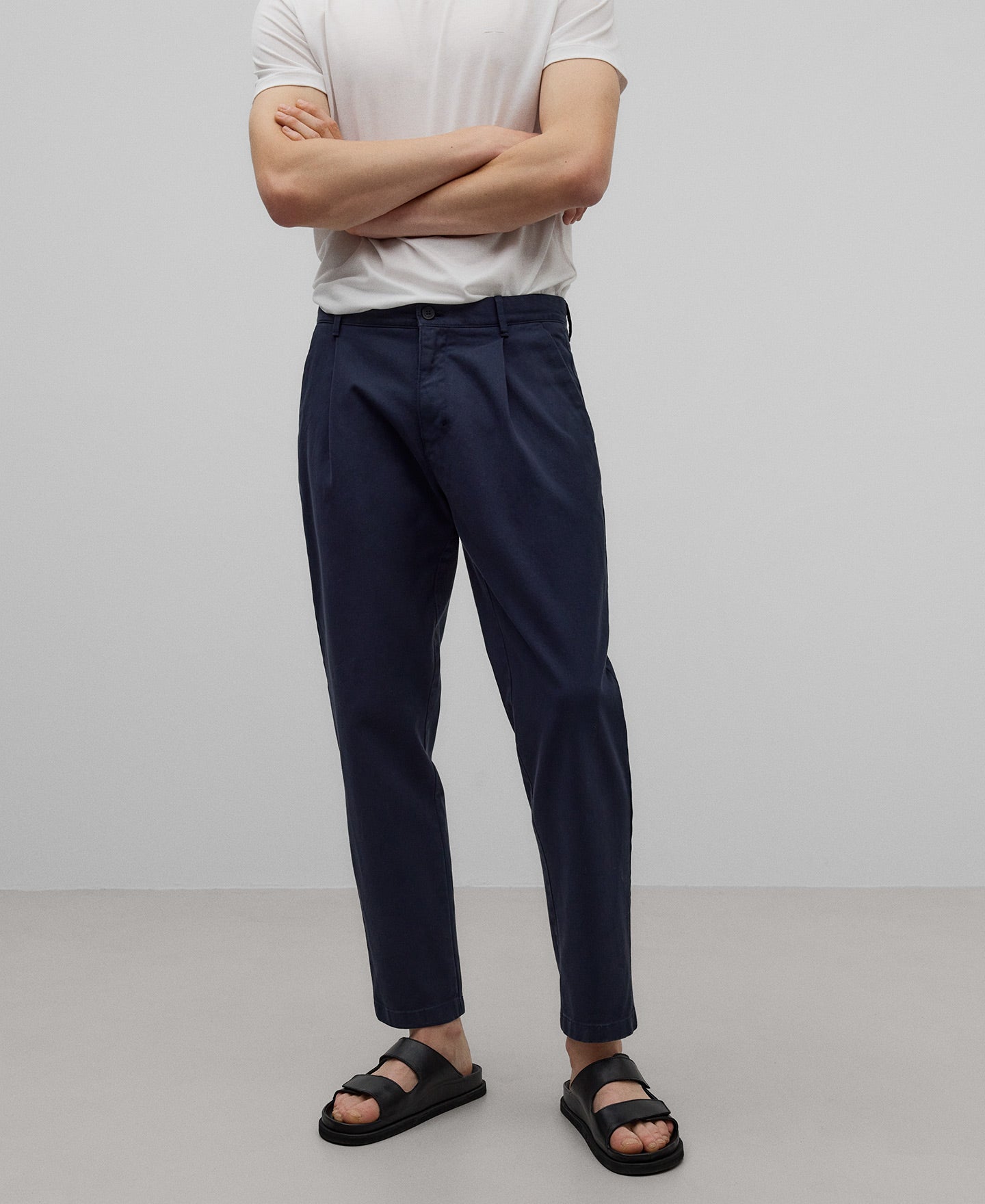 Cotton twill chino trousers man in navy blue