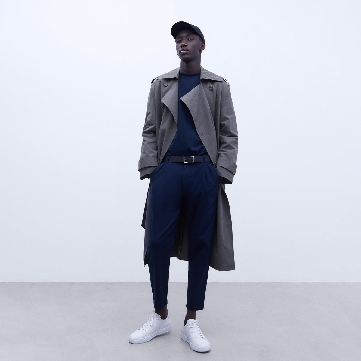 Navy Blue Chino Trousers with Darts