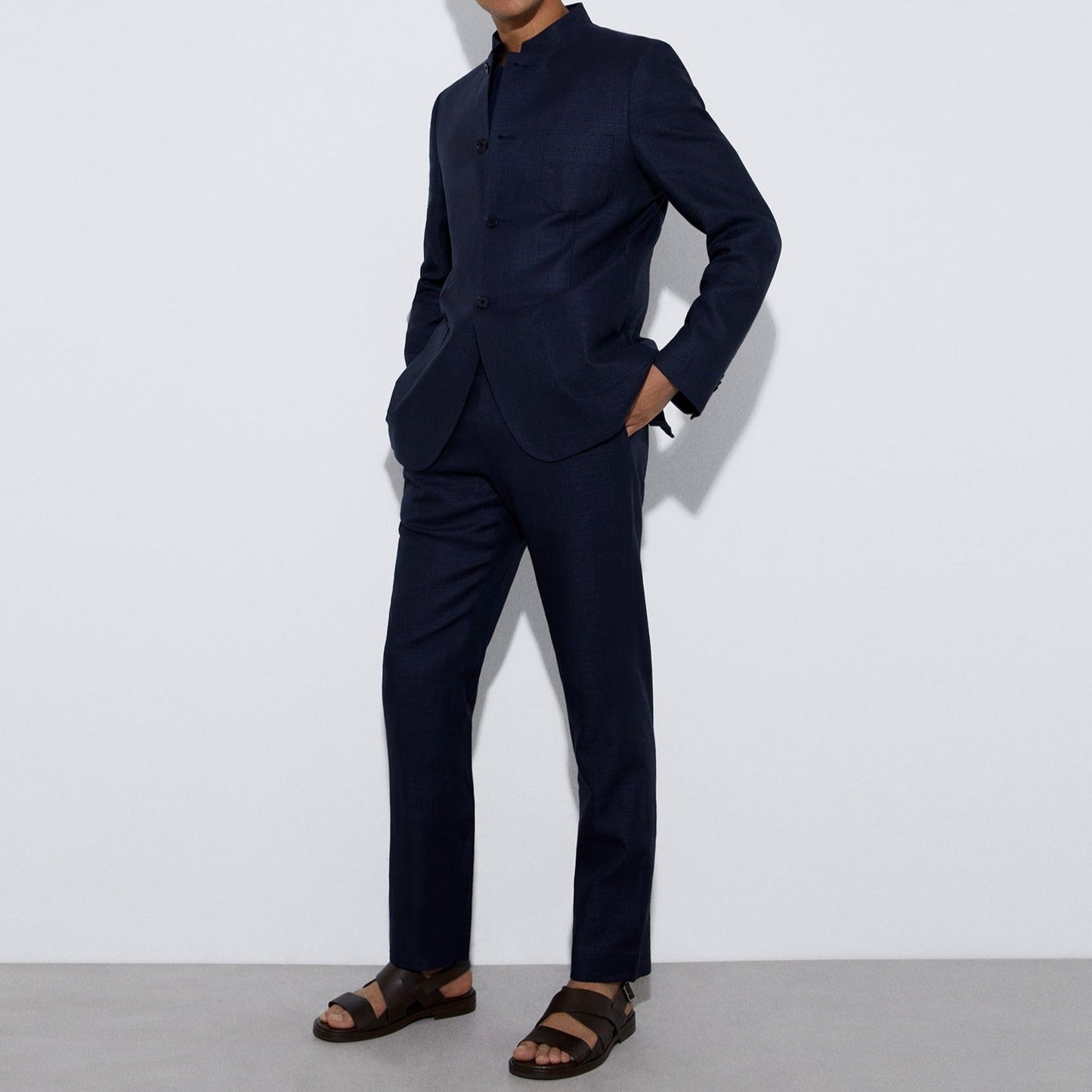Navyblue European Linen And Cotton Chino Trousers