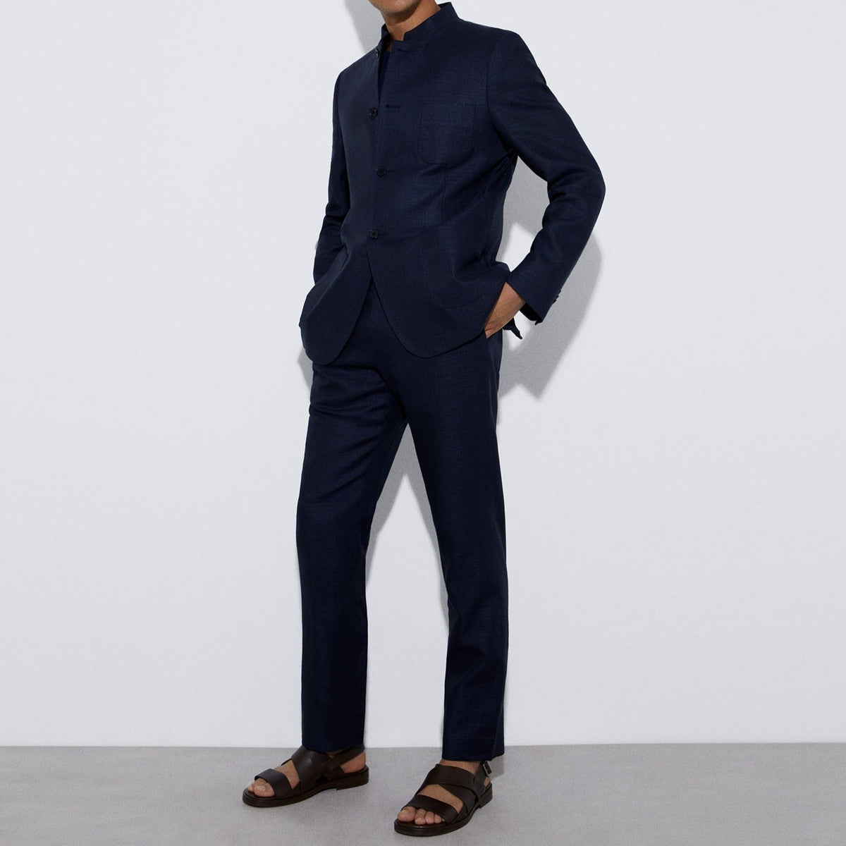Navyblue European Linen And Cotton Chino Trousers