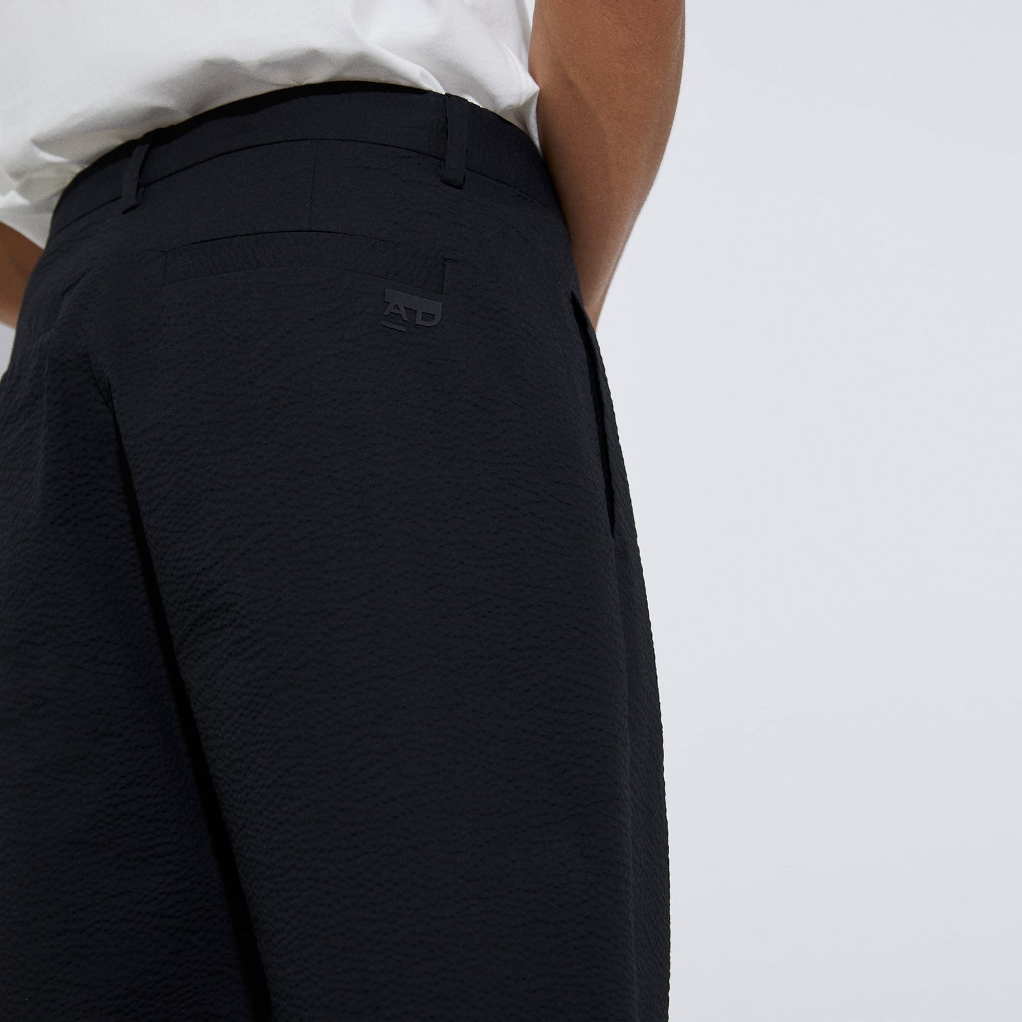 Black Cotton Seersucker Chino Pants