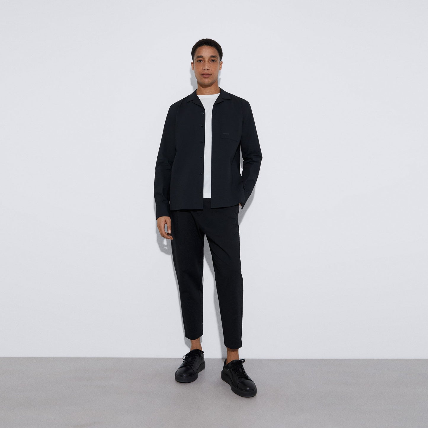 Black Cotton Seersucker Chino Pants