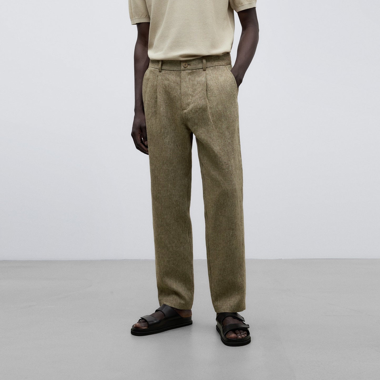 Brown/Ecru European Linen Tailored Trousers