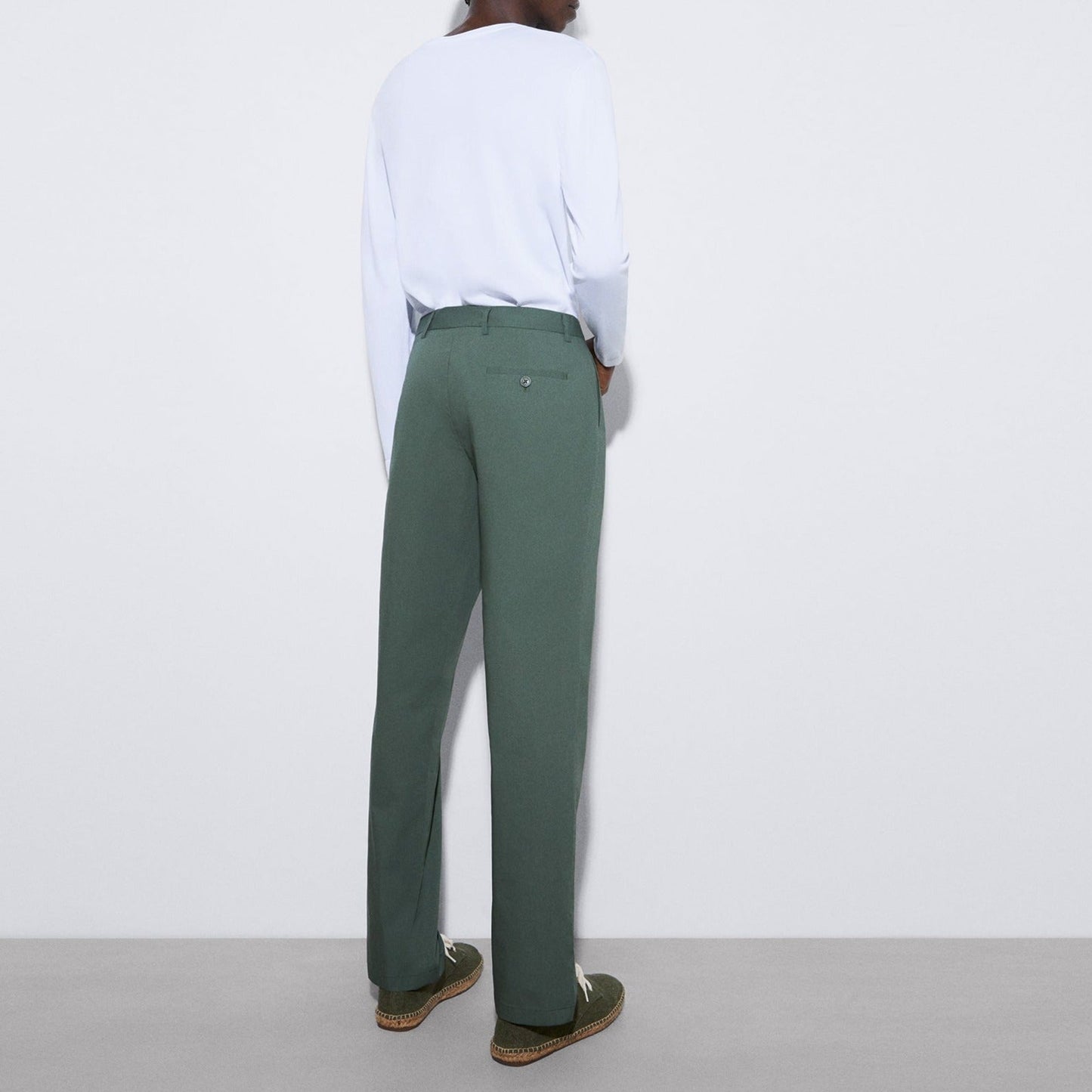 Dark Green Straight Trousers In Cotton