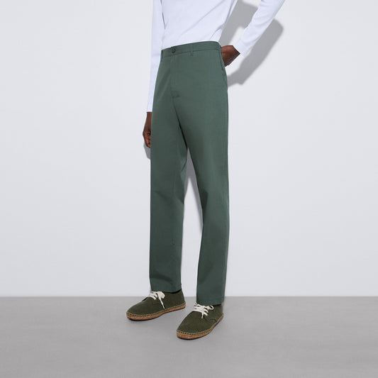 Dark Green Straight Trousers In Cotton
