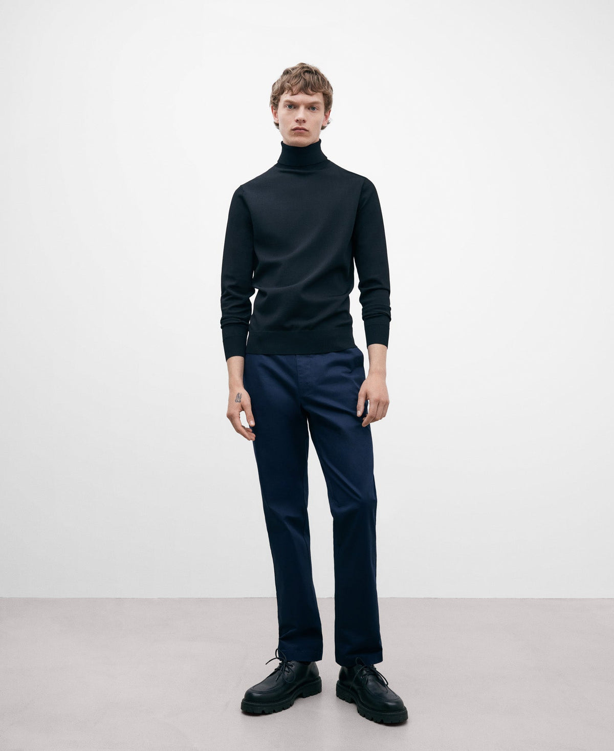 Navy Blue Cotton Twill Chino Trousers