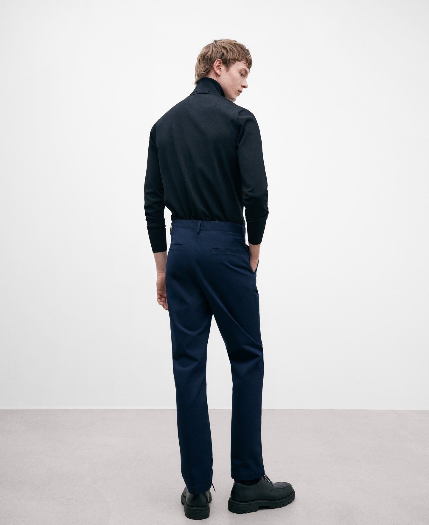 Navy Blue Cotton Twill Chino Trousers