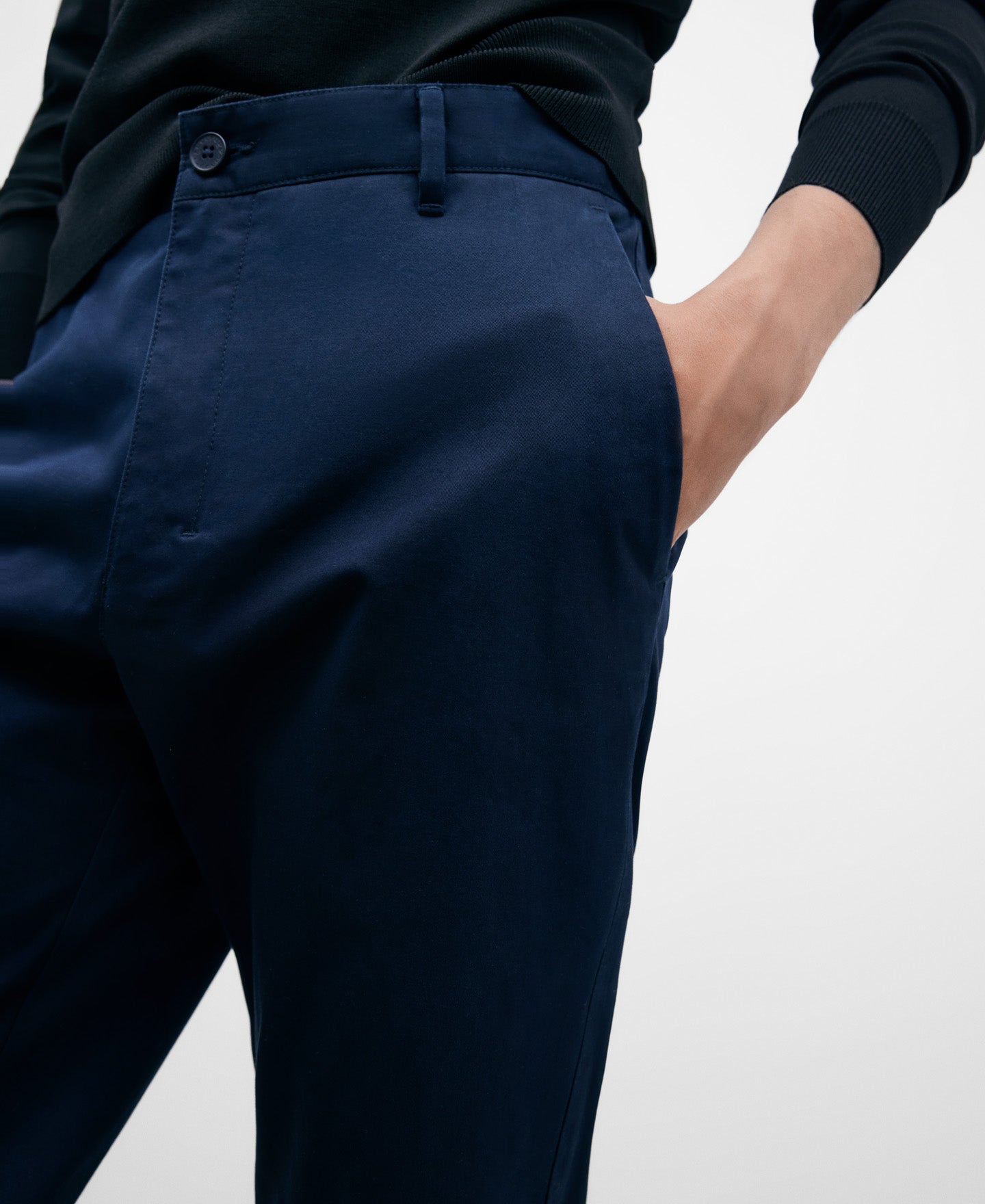 Navy Blue Cotton Twill Chino Trousers