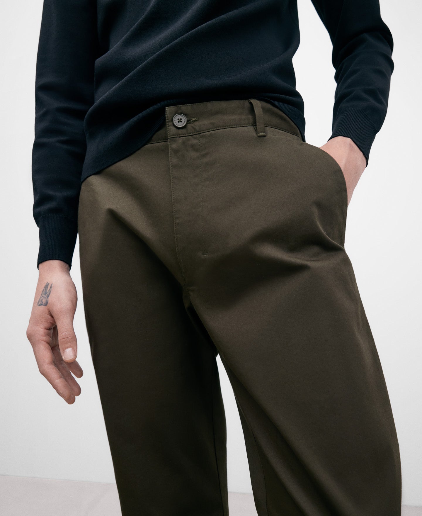 Khaki Cotton Twill Chino Trousers