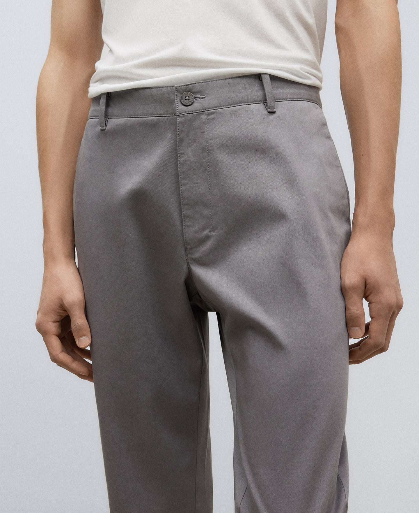 Light Grey Cotton Twill Chino Trousers