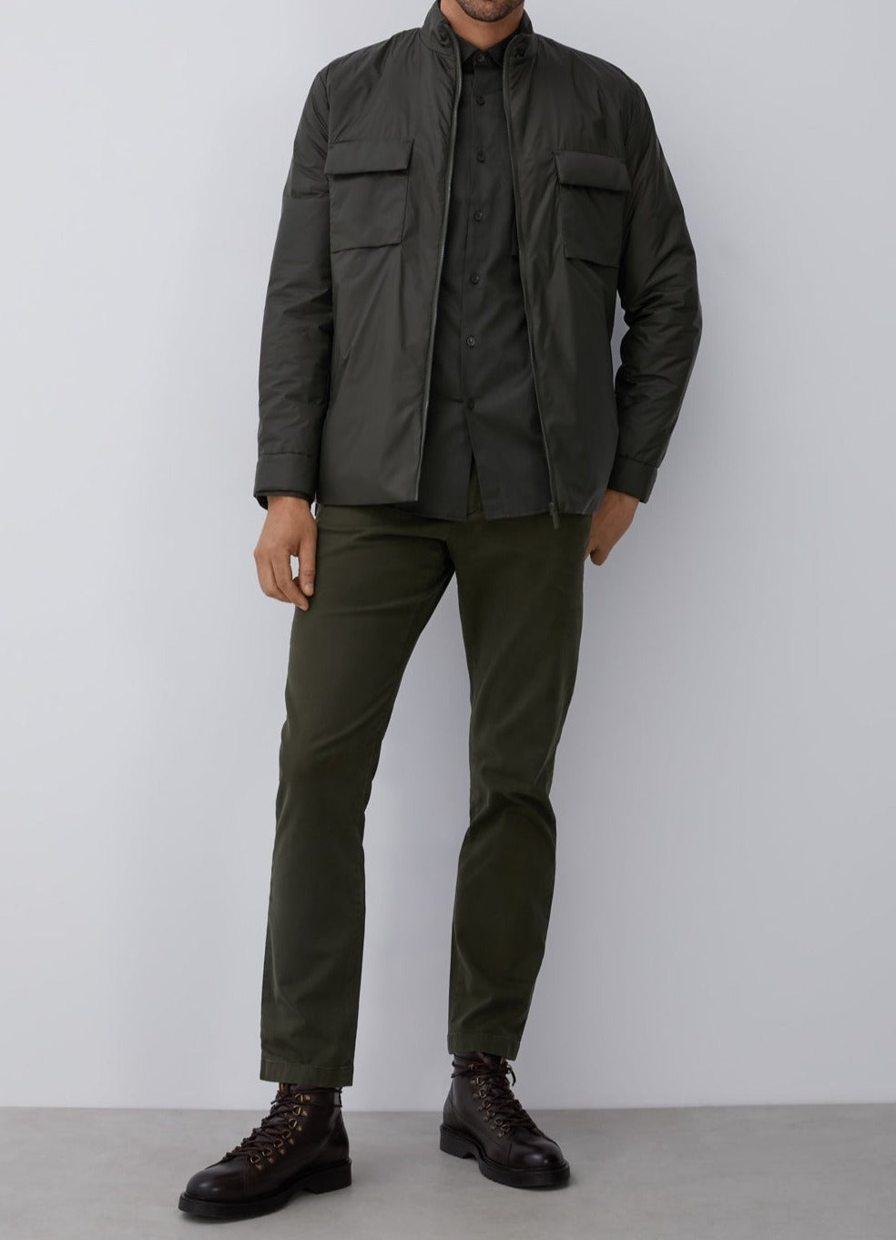 Green Elastic Cotton Chino Trousers
