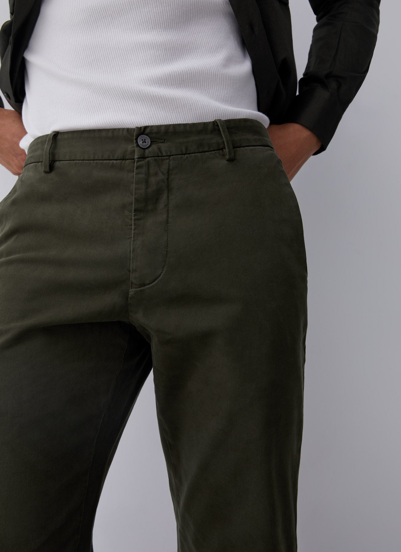 Green Elastic Cotton Chino Trousers