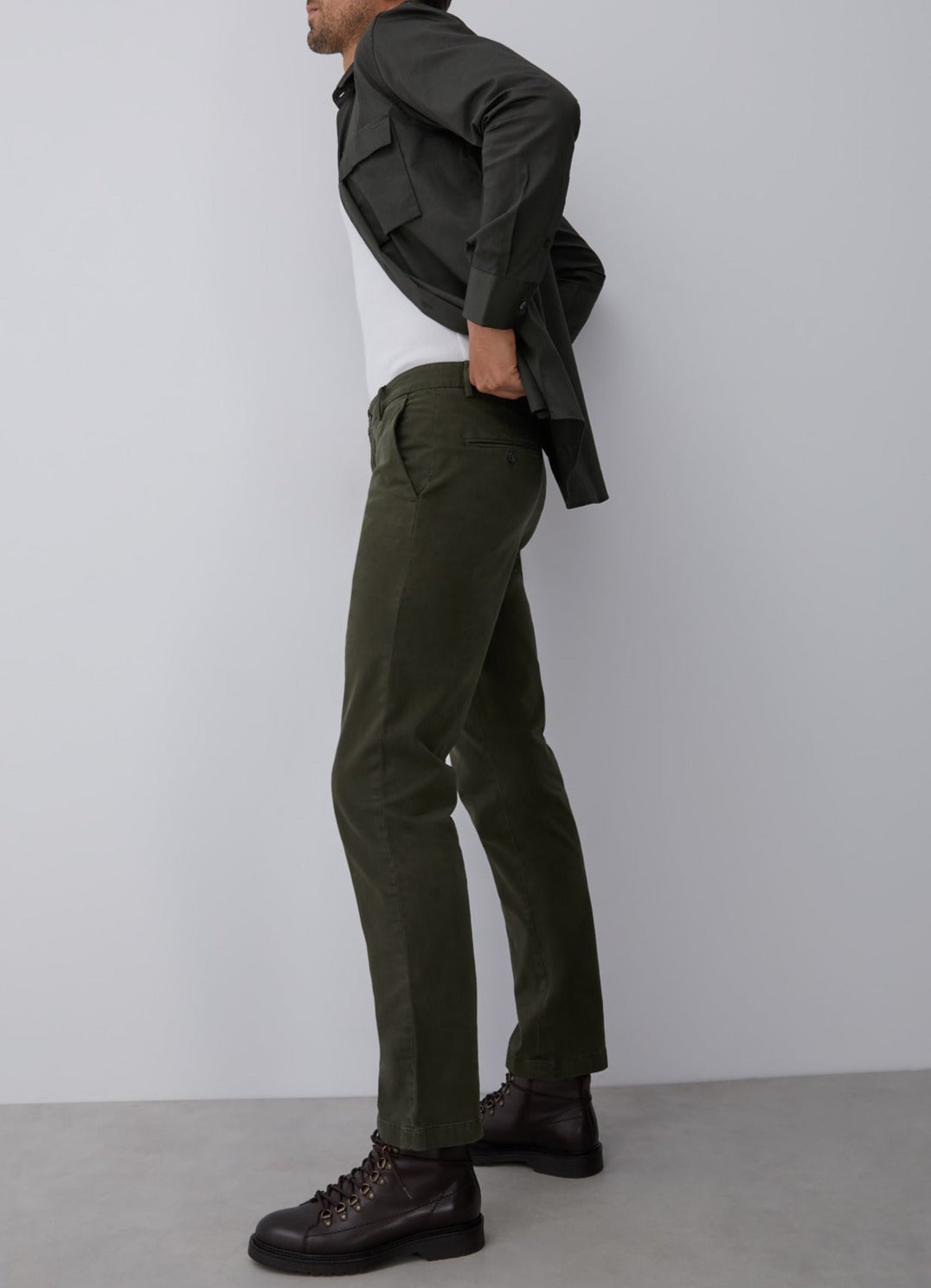 Green Elastic Cotton Chino Trousers