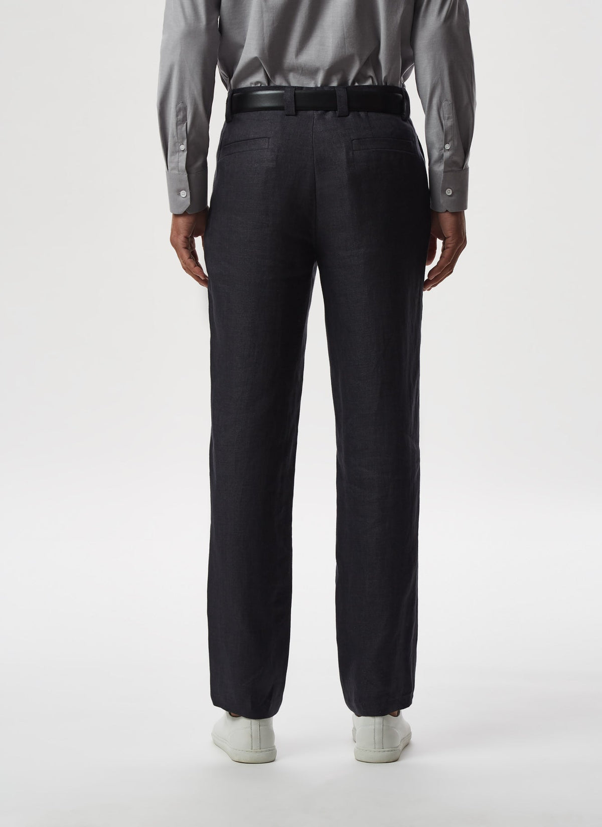 Grey Linen Twill Trousers Without Darts