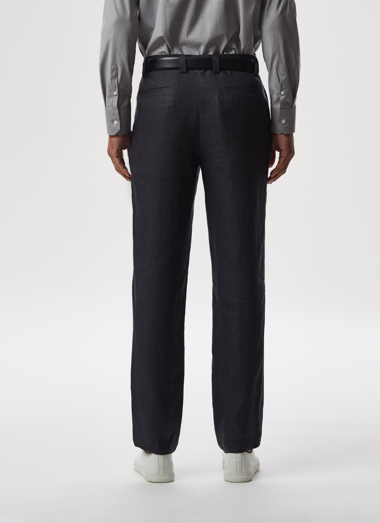 Grey Linen Twill Trousers Without Darts