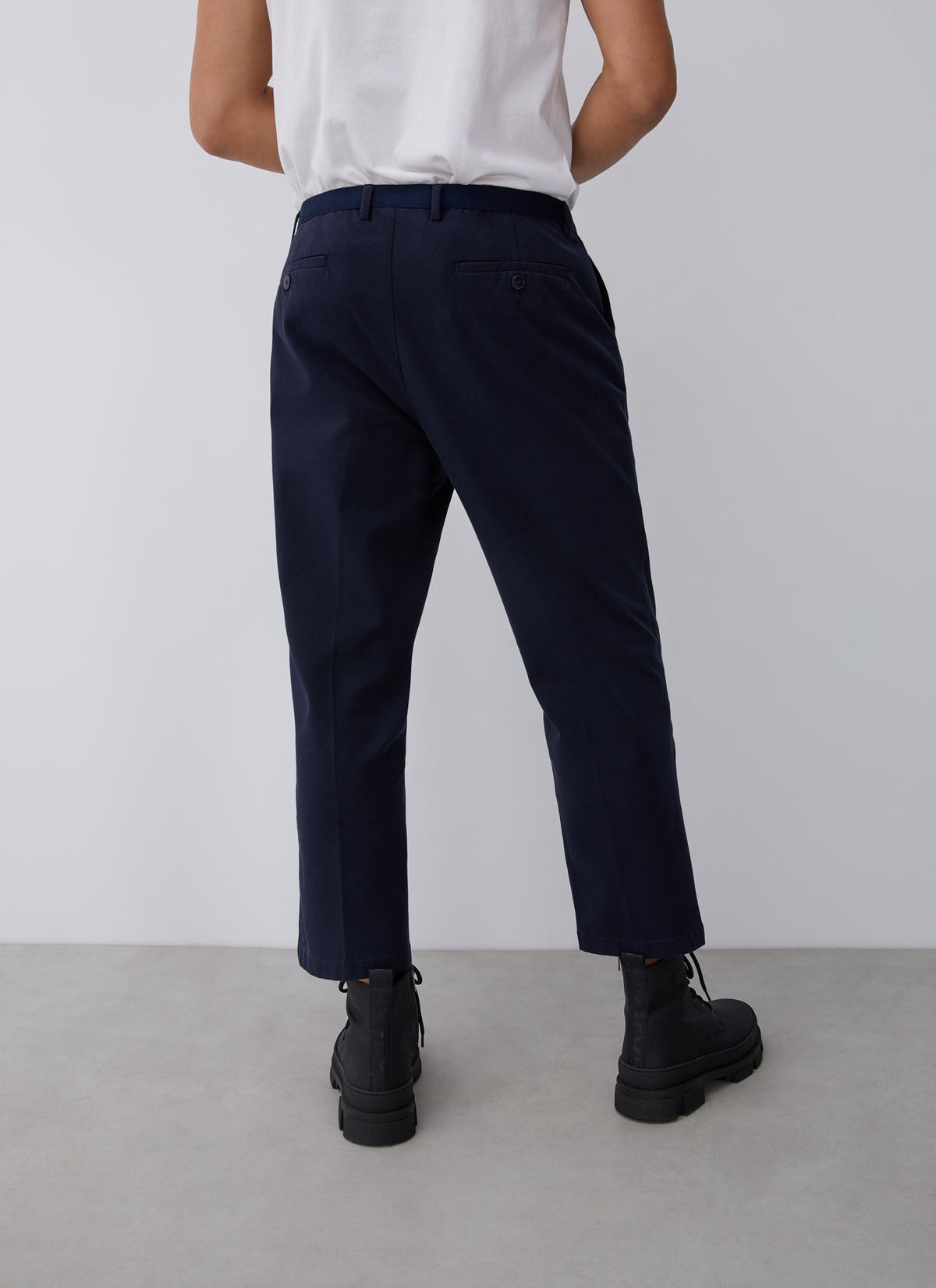 Navy Blue Cotton Trousers With Elastic Waistline