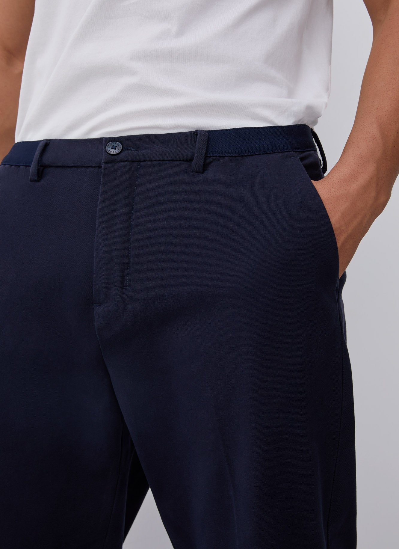 Navy Blue Cotton Trousers With Elastic Waistline
