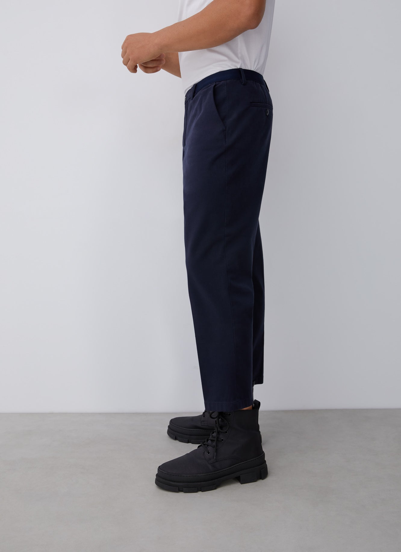 Navy Blue Cotton Trousers With Elastic Waistline