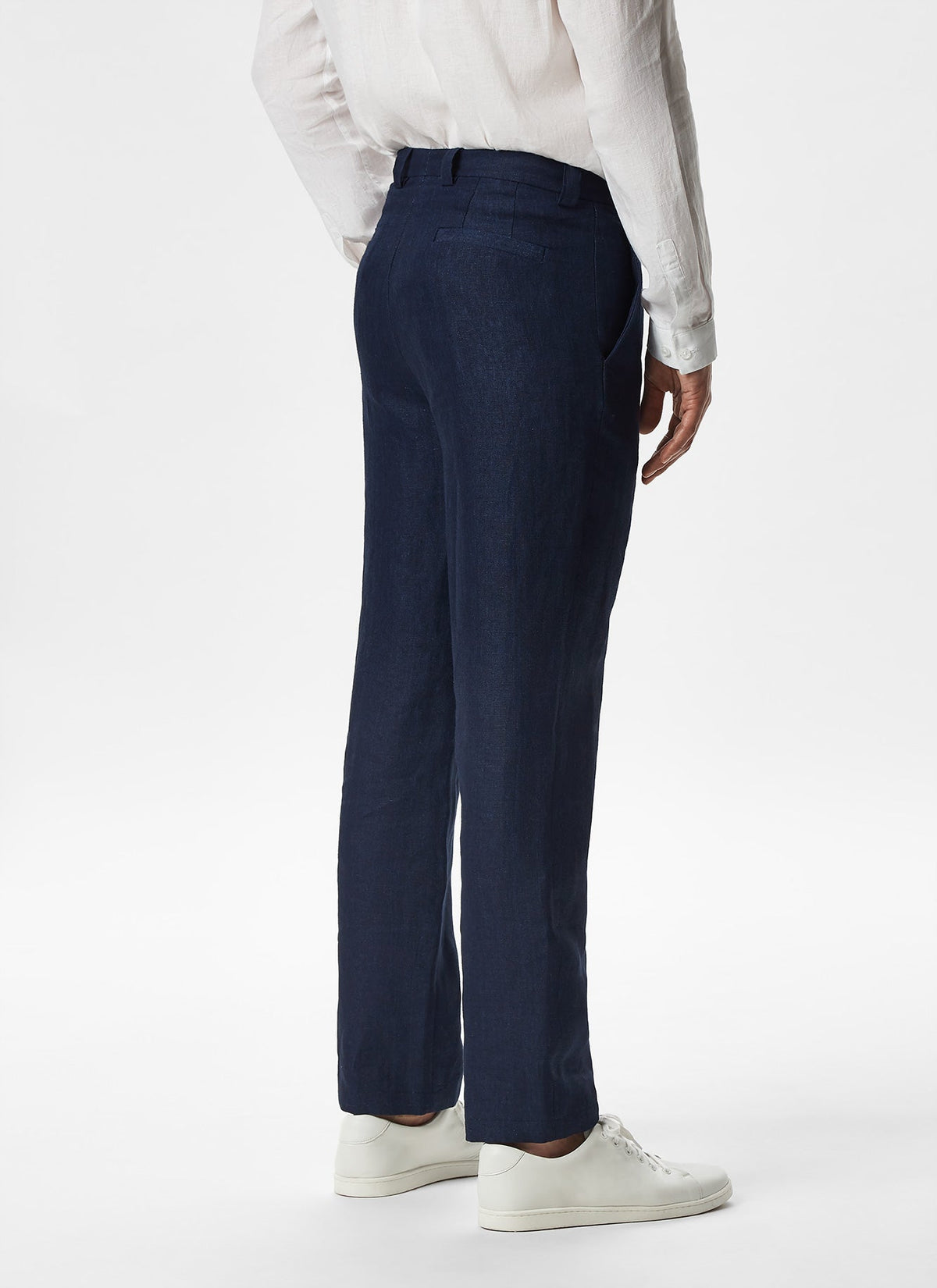 Navy Blue Linen Trousers With Side Pockets
